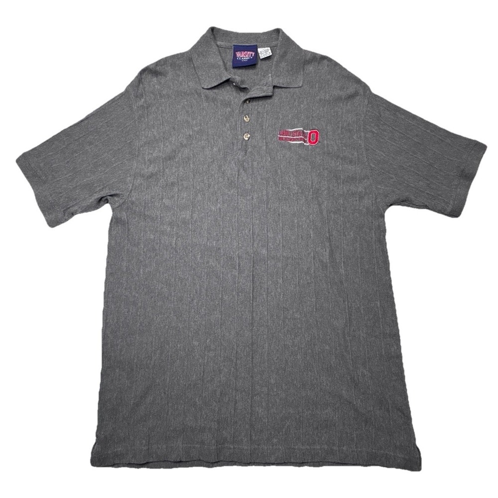 VTG Ohio State Buckeyes Varsity Classics Polo Shirt Mens Large Gray Cotton NCAA